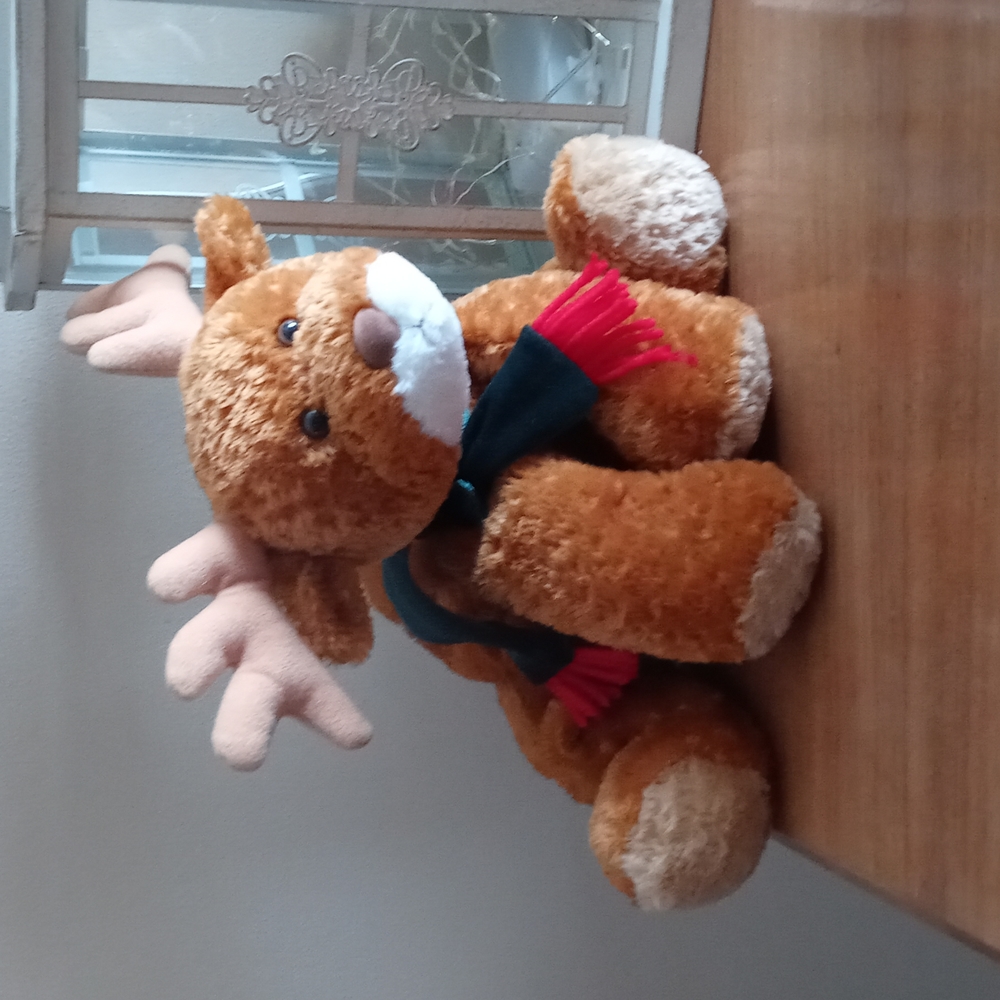 Christmas Reindeer Plush with Red and Green Scarf